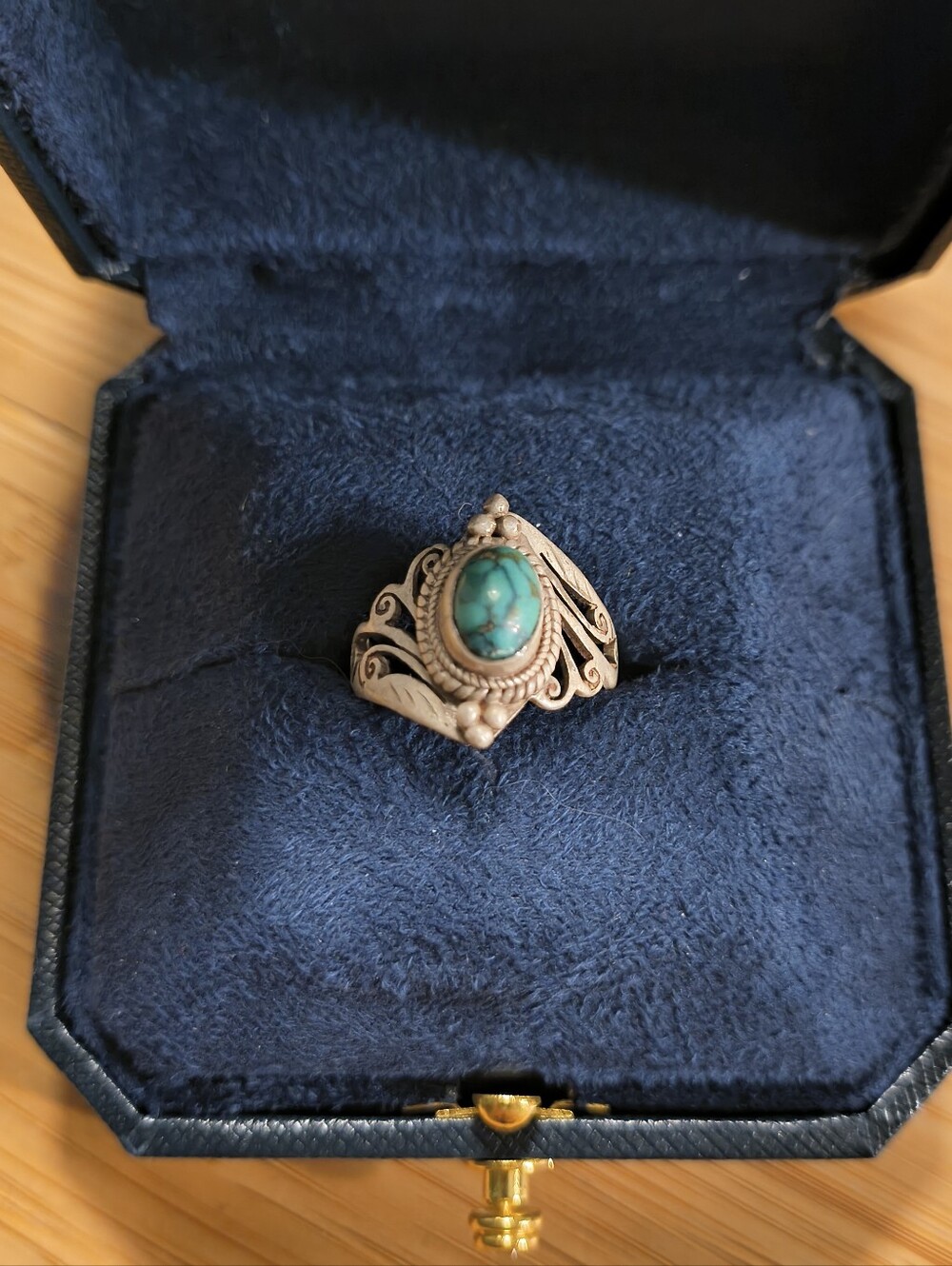 925 Sterling Silver Green Turquoise Filigree Scroll Ring Size 6 Southwestern